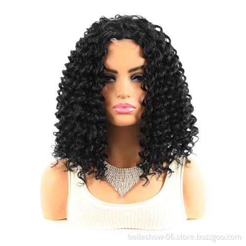Xin Si Hot sell Wholesale medium-length small curly  head wig cheap synthetic lace front hair wig long straight hair wig